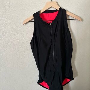 Aqua Green Black and Pink Women Swim One Piece